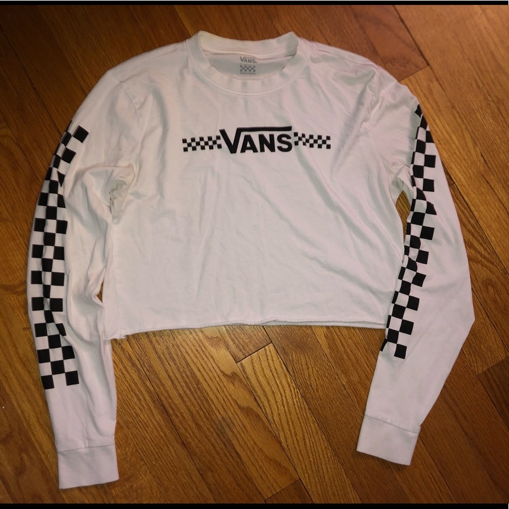 Vans White Checkered Crop Long Sleeve Shirt